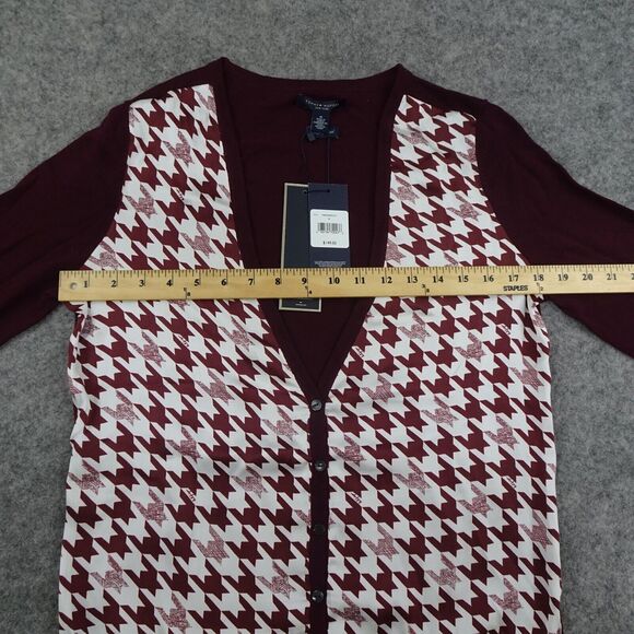 Tommy Hilfiger Sweater Womens Medium Cardigan Houndstooth Luxury Wool C - Picture 4 of 13